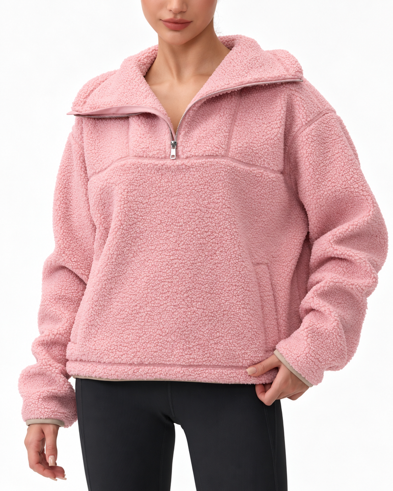 Sherpa Fleece Quarter Zip Pullover Oversized Sweatshirt