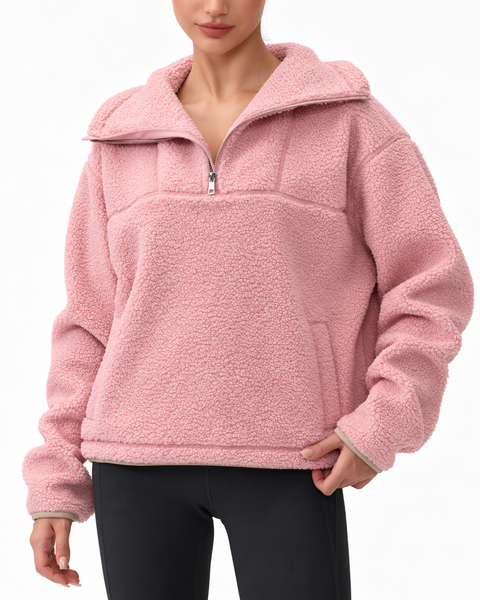 Sherpa Fleece Quarter Zip Pullover Oversized Sweatshirt