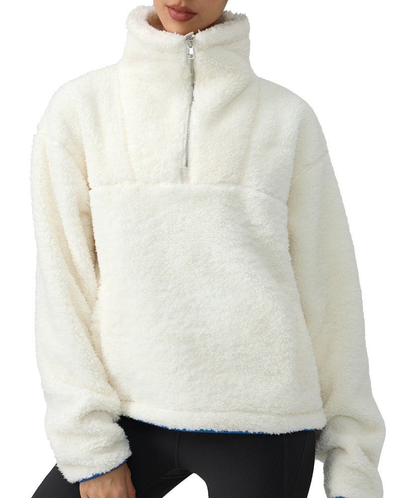 Sherpa Fleece Quarter Zip Pullover Oversized Sweatshirt