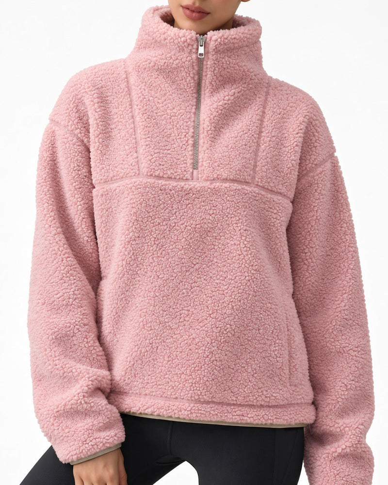 Sherpa Fleece Quarter Zip Pullover Oversized Sweatshirt