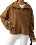 Sherpa Fleece Quarter Zip Pullover Oversized Sweatshirt