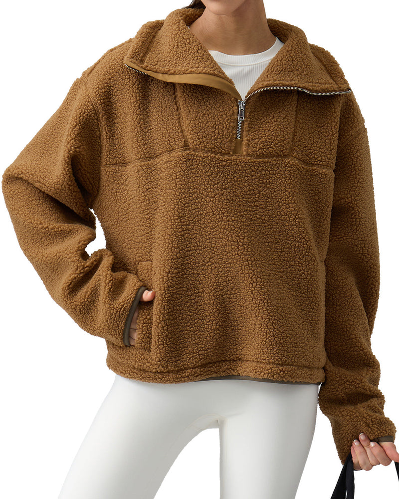 Sherpa Fleece Quarter Zip Pullover Oversized Sweatshirt