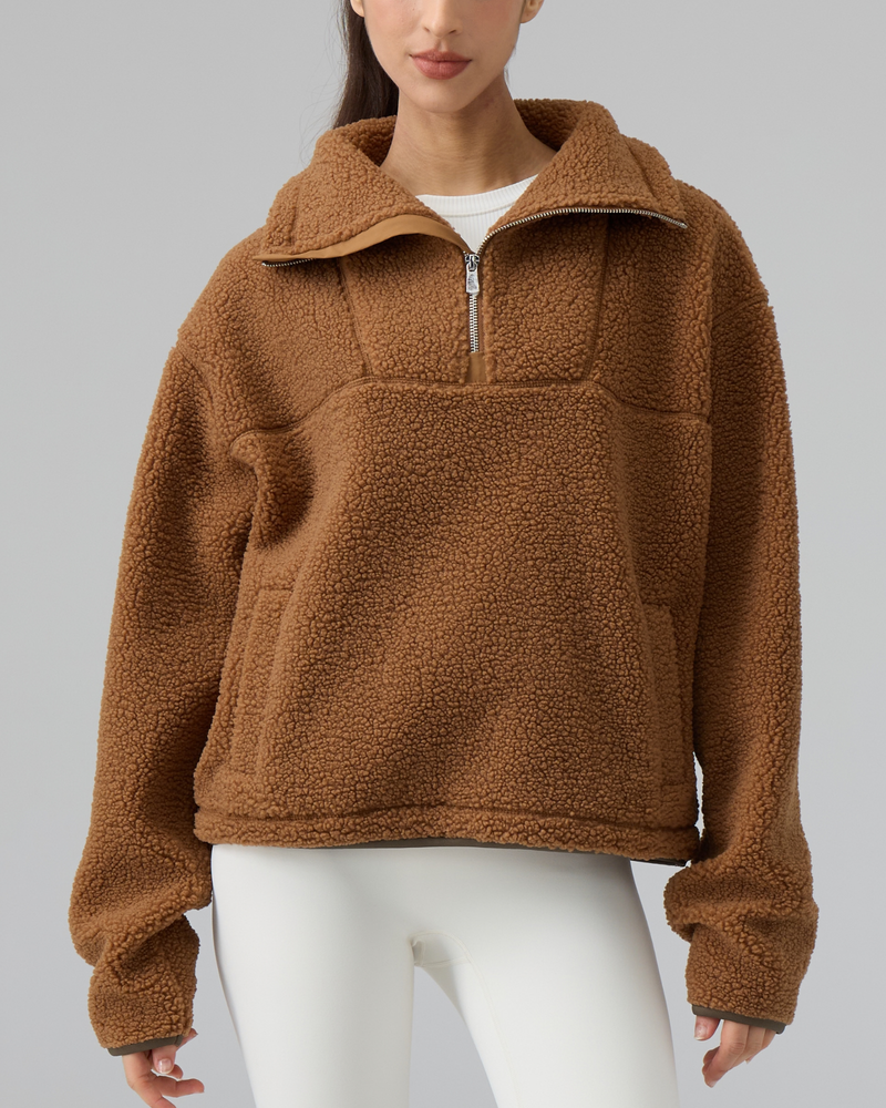 Sherpa Fleece Quarter Zip Pullover Oversized Sweatshirt