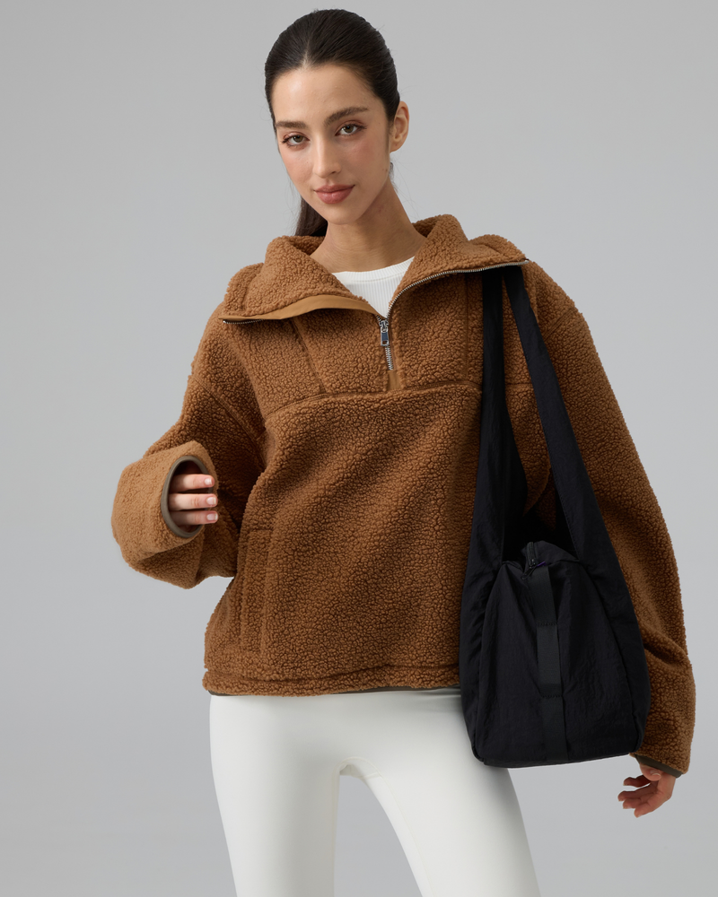 Sherpa Fleece Quarter Zip Pullover Oversized Sweatshirt