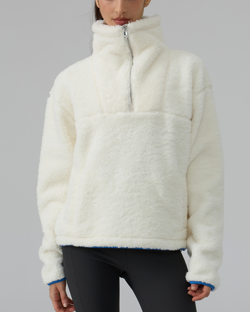 Sherpa Fleece Quarter Zip Pullover Oversized Sweatshirt
