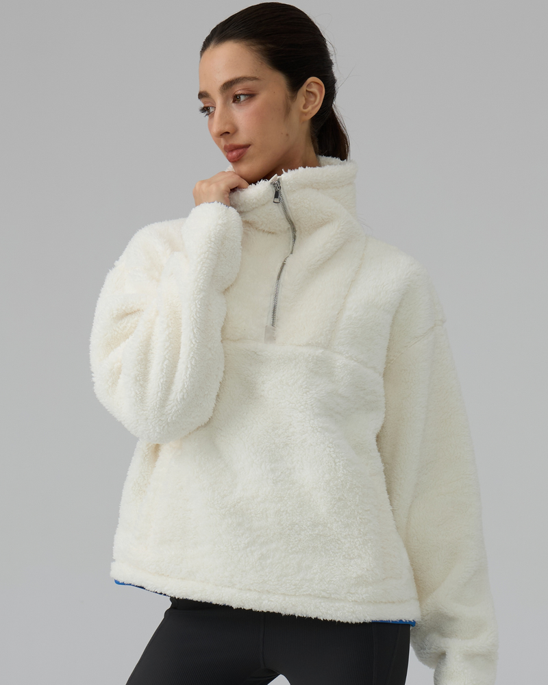 Sherpa Fleece Quarter Zip Pullover Oversized Sweatshirt