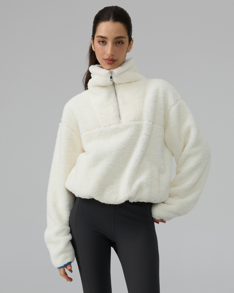 Sherpa Fleece Quarter Zip Pullover Oversized Sweatshirt