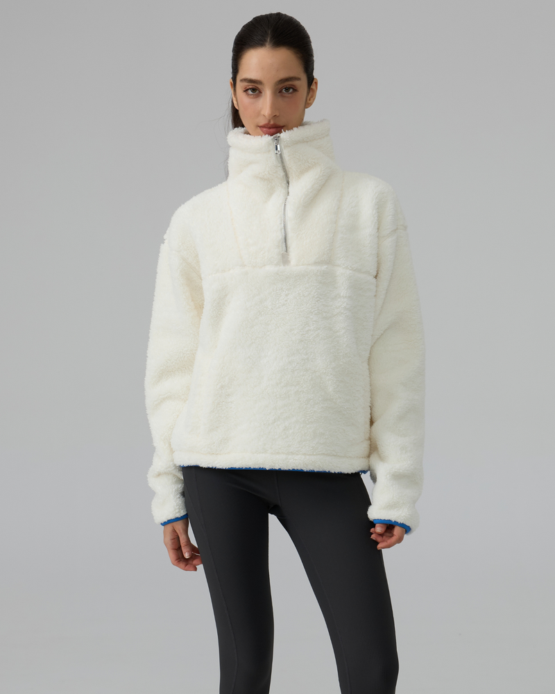 Sherpa Fleece Quarter Zip Pullover Oversized Sweatshirt