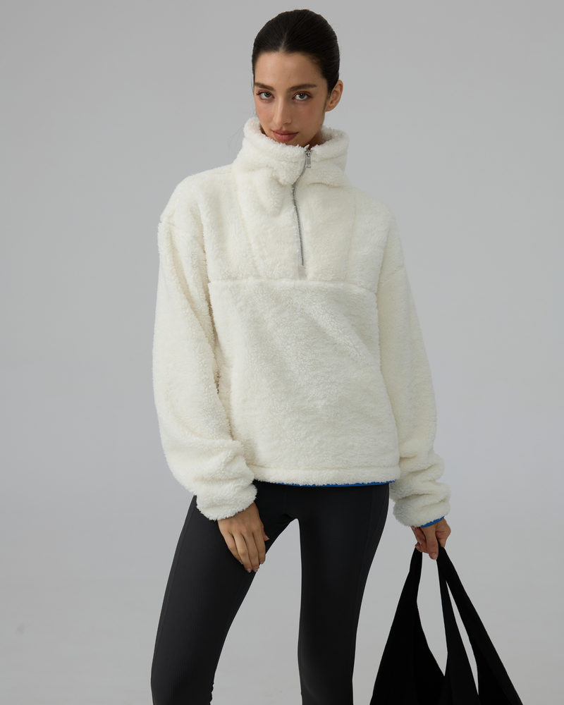 Sherpa Fleece Quarter Zip Pullover Oversized Sweatshirt