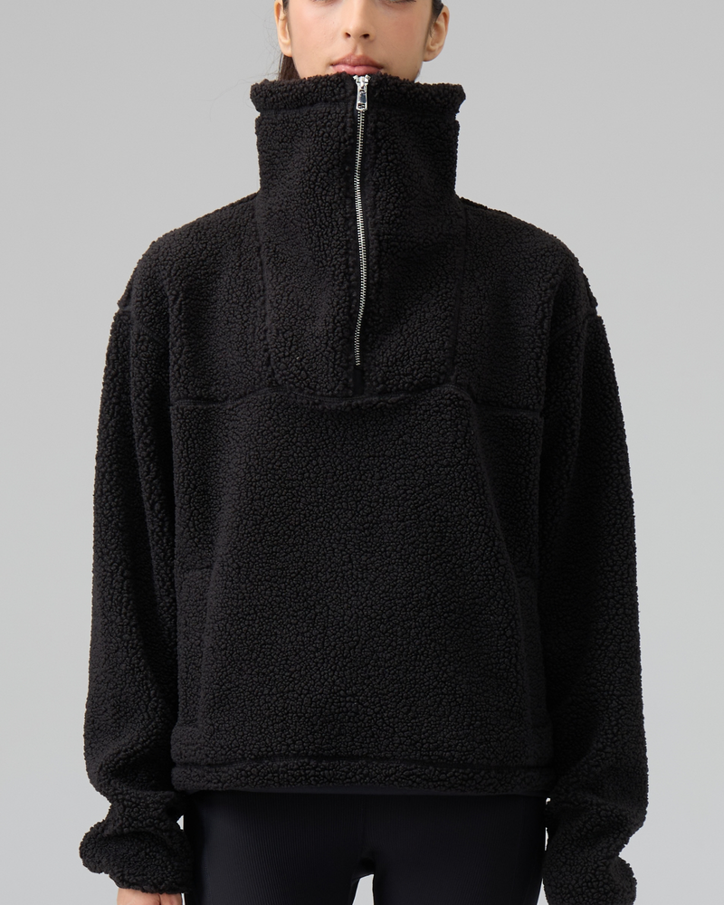 Sherpa Fleece Quarter Zip Pullover Oversized Sweatshirt