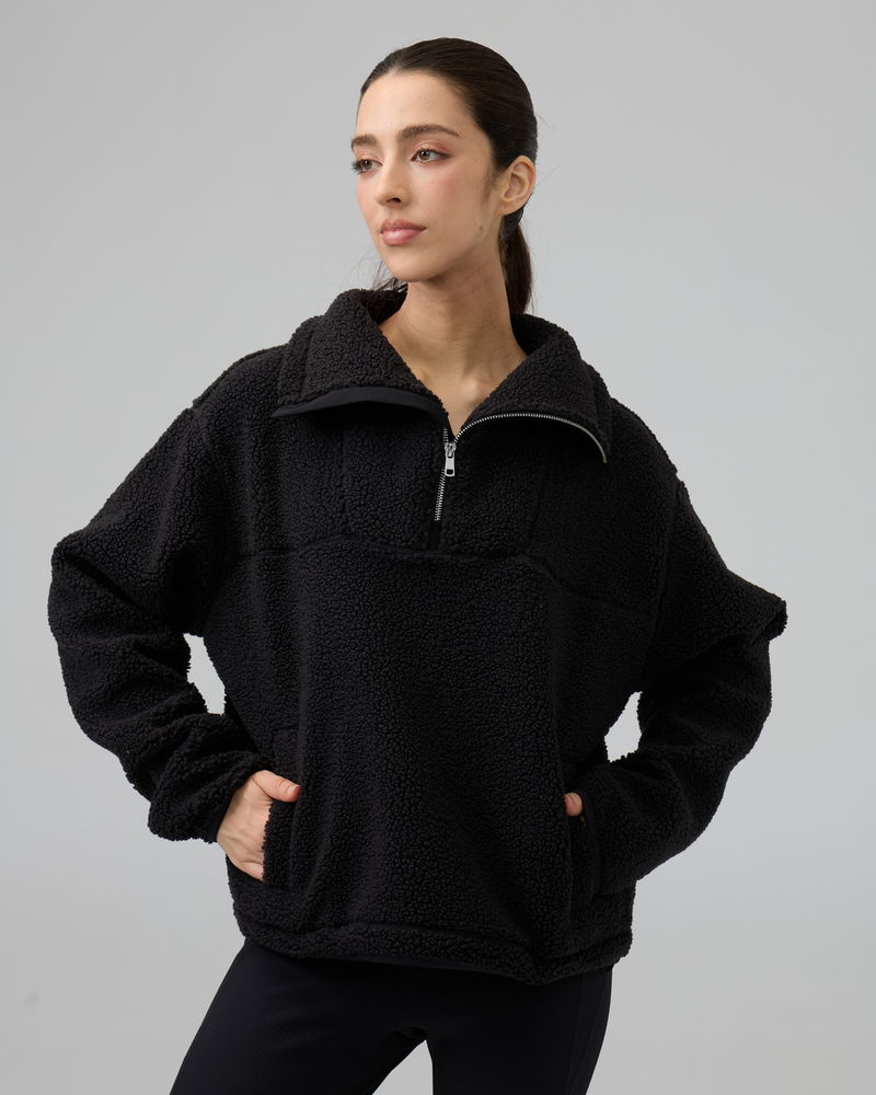 Sherpa Fleece Quarter Zip Pullover Oversized Sweatshirt