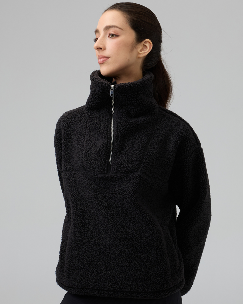 Sherpa Fleece Quarter Zip Pullover Oversized Sweatshirt