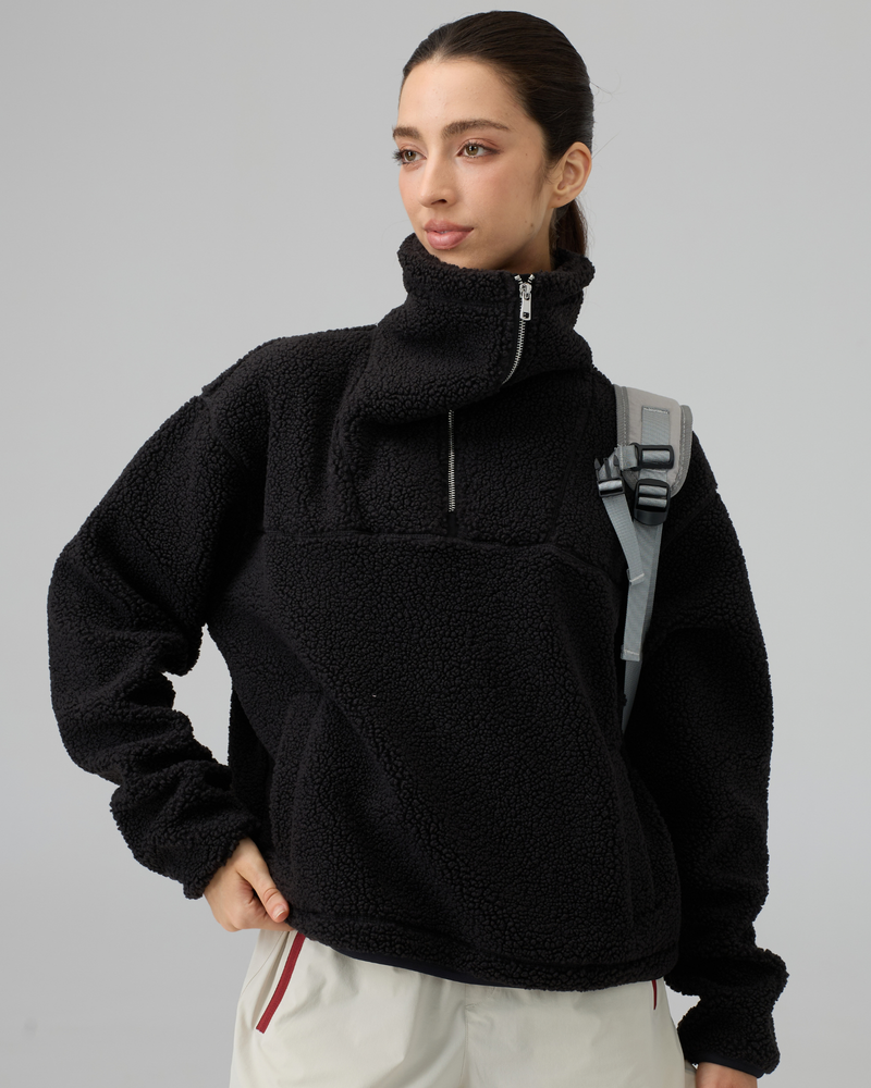 Sherpa Fleece Quarter Zip Pullover Oversized Sweatshirt