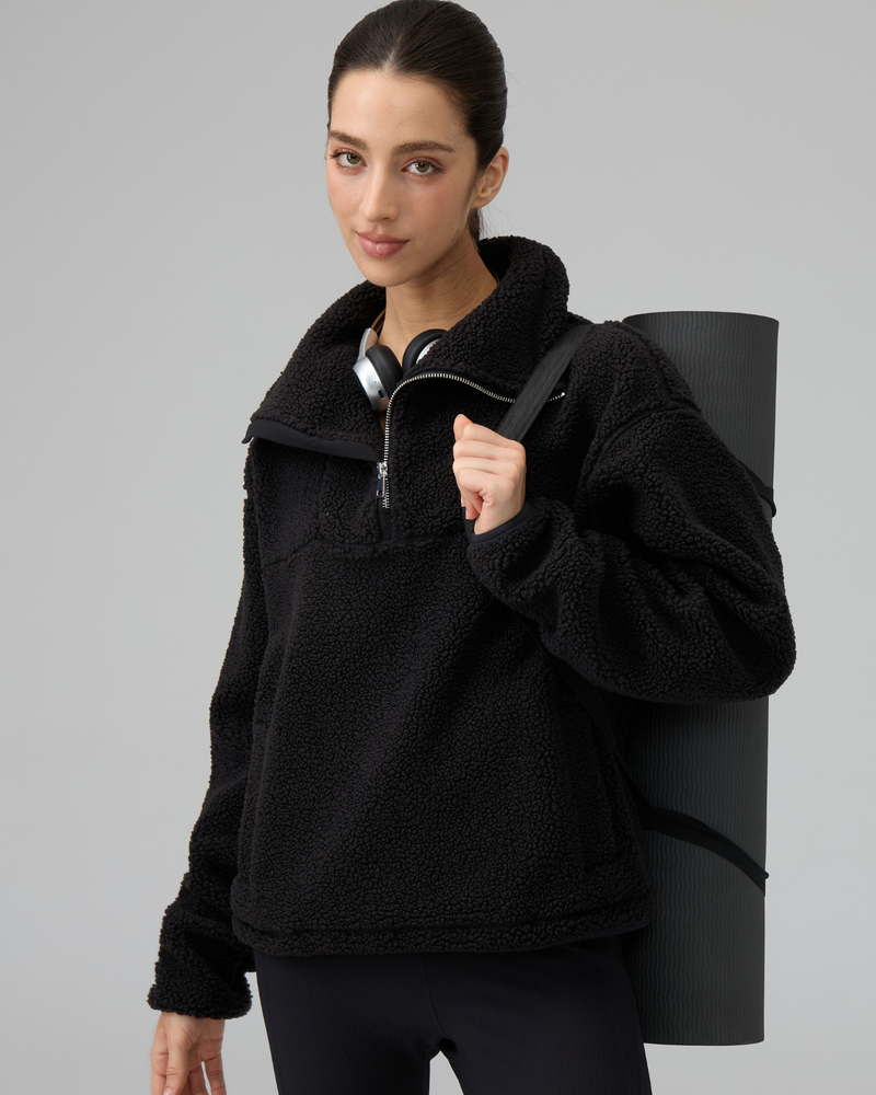 Sherpa Fleece Quarter Zip Pullover Oversized Sweatshirt