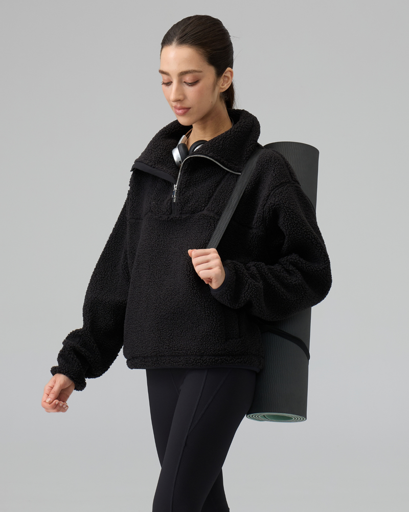 Sherpa Fleece Quarter Zip Pullover Oversized Sweatshirt