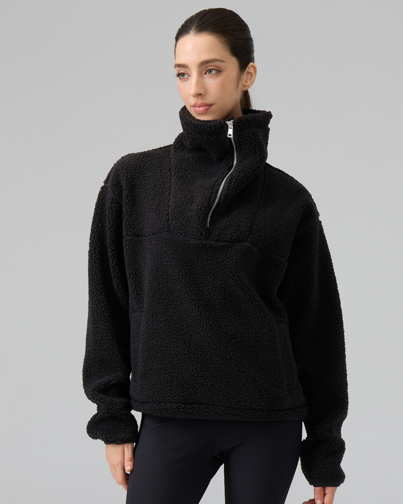 Sherpa Fleece Quarter Zip Pullover Oversized Sweatshirt