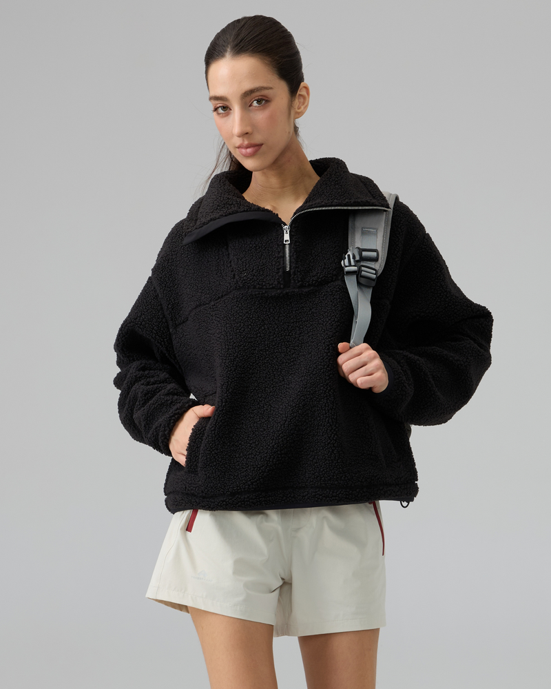 Sherpa Fleece Quarter Zip Pullover Oversized Sweatshirt