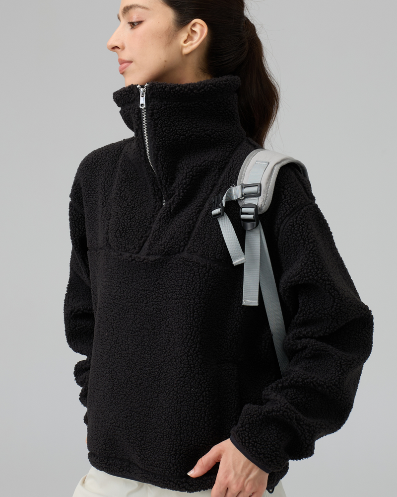 Sherpa Fleece Quarter Zip Pullover Oversized Sweatshirt