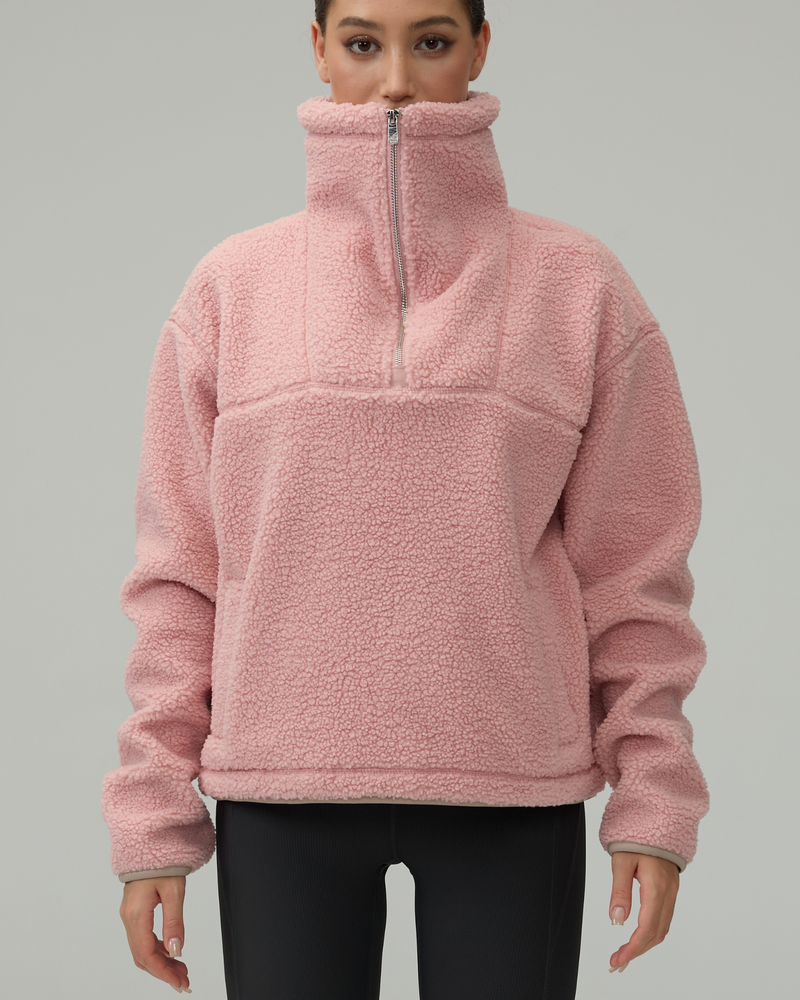 Sherpa Fleece Quarter Zip Pullover Oversized Sweatshirt