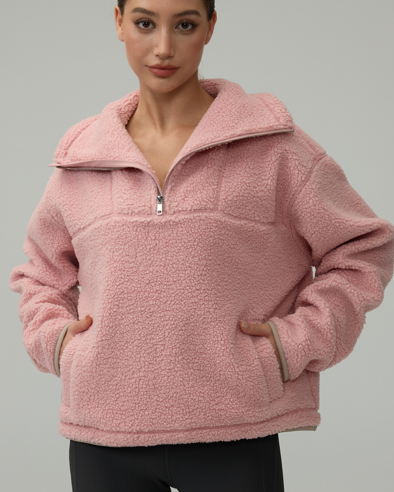 Sherpa Fleece Quarter Zip Pullover Oversized Sweatshirt