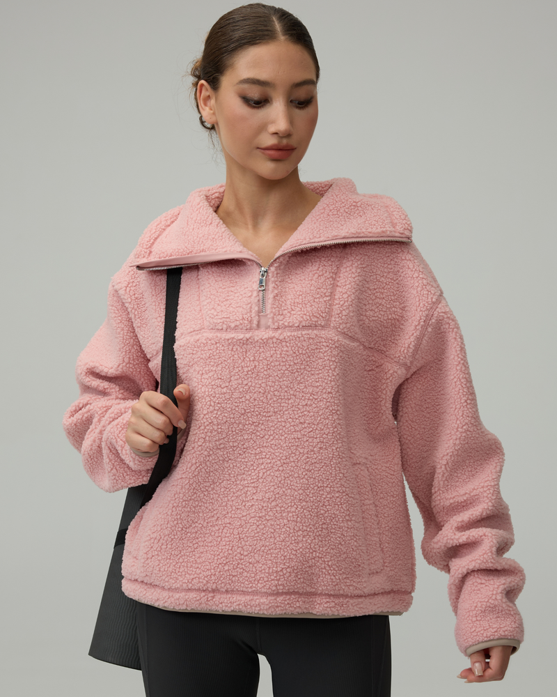 Sherpa Fleece Quarter Zip Pullover Oversized Sweatshirt