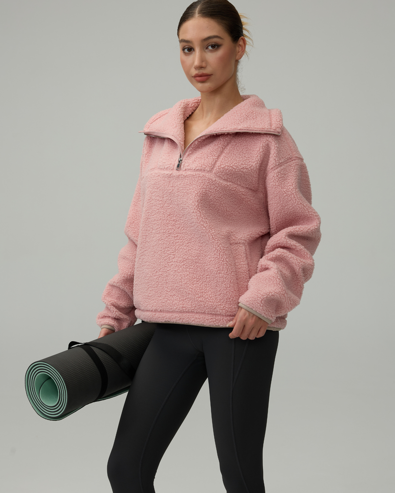 Sherpa Fleece Quarter Zip Pullover Oversized Sweatshirt