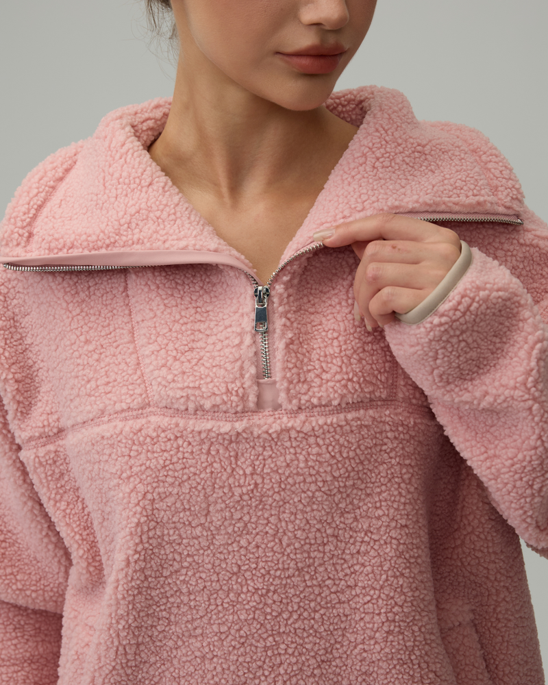 Sherpa Fleece Quarter Zip Pullover Oversized Sweatshirt