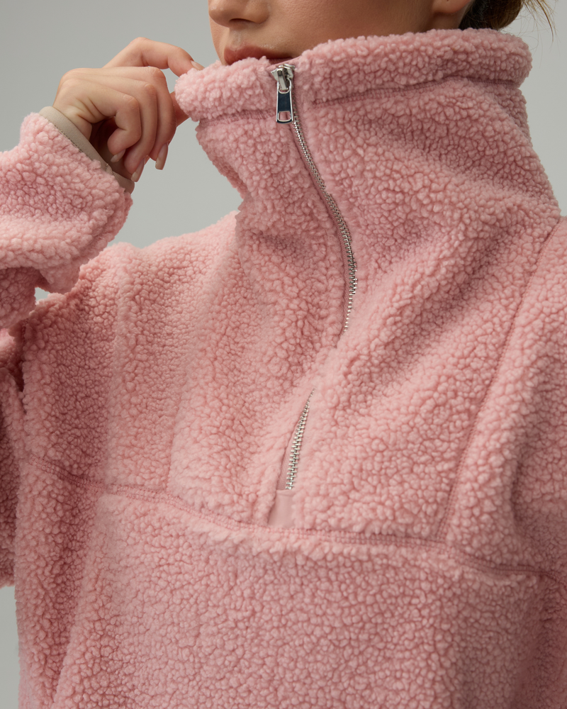 Sherpa Fleece Quarter Zip Pullover Oversized Sweatshirt