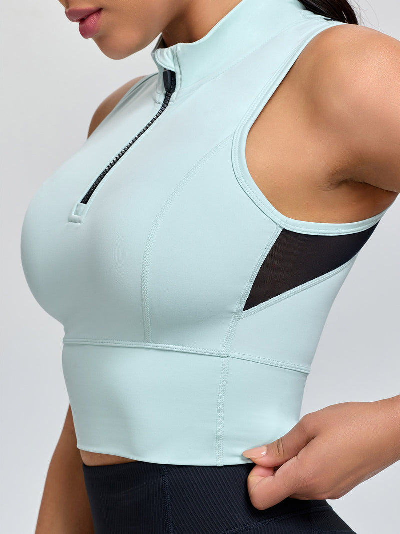 Half-Zip Stand-up Collar Crop Tank