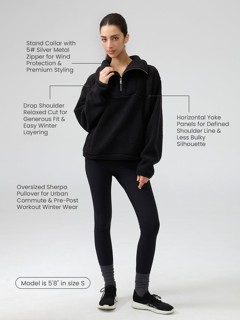 Sherpa Fleece Quarter Zip Pullover Oversized Sweatshirt