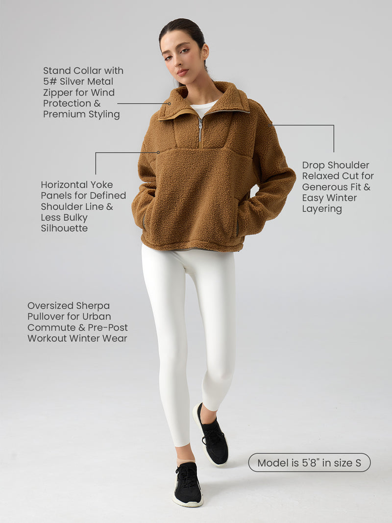 Sherpa Fleece Quarter Zip Pullover Oversized Sweatshirt