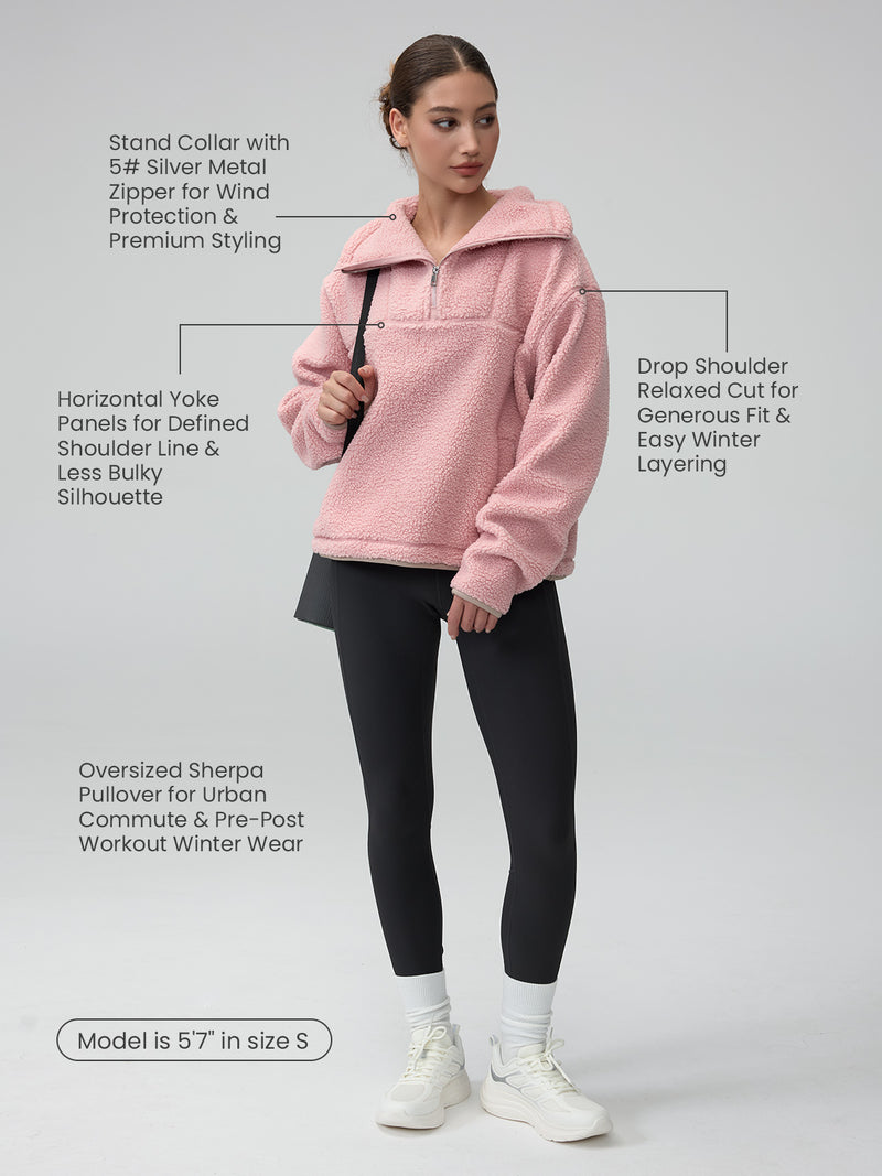 Sherpa Fleece Quarter Zip Pullover Oversized Sweatshirt