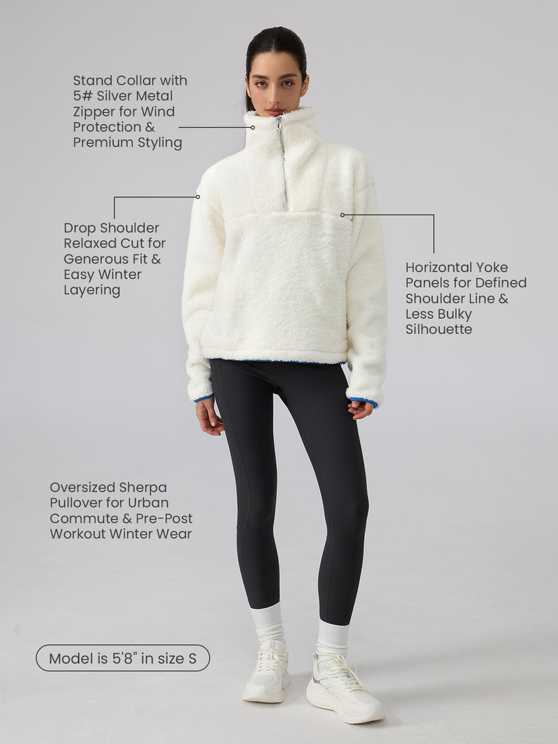 Sherpa Fleece Quarter Zip Pullover Oversized Sweatshirt