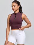 Half-Zip Stand-up Collar Crop Tank