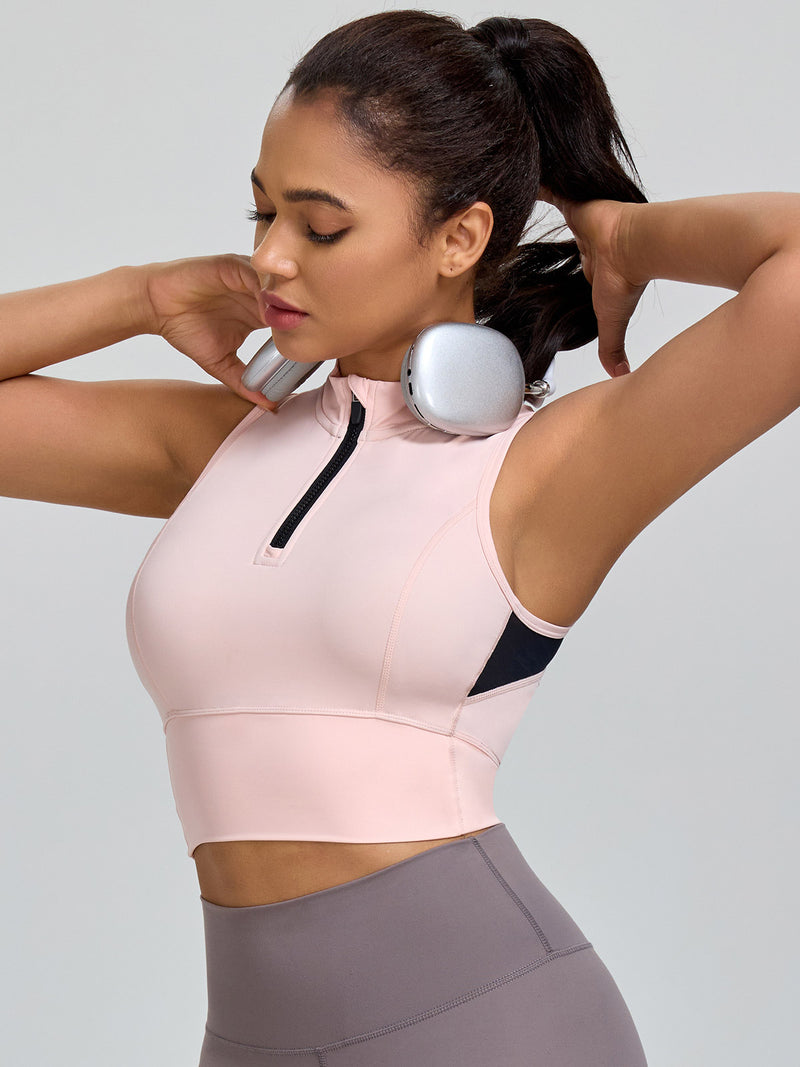 Half-Zip Stand-up Collar Crop Tank
