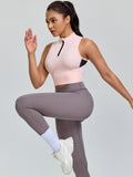 Half-Zip Stand-up Collar Crop Tank