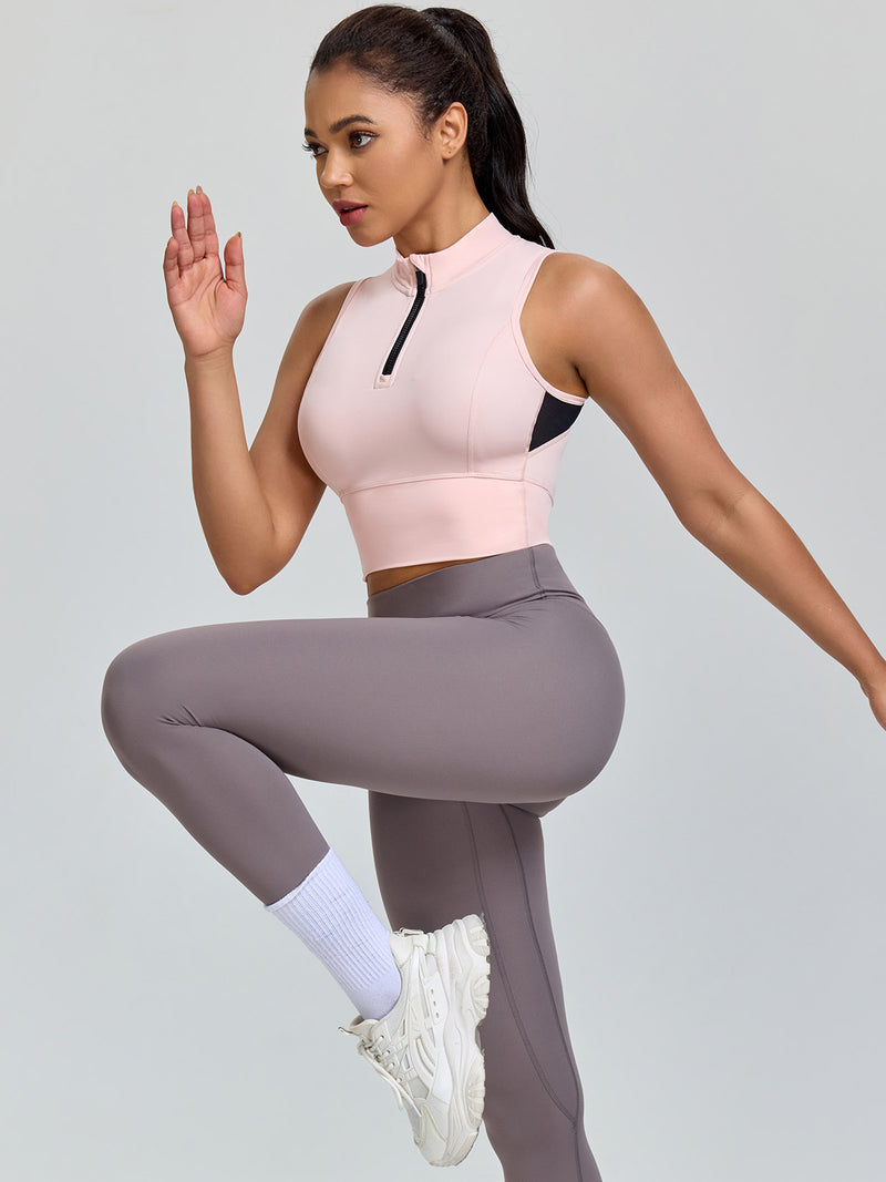 Half-Zip Stand-up Collar Crop Tank