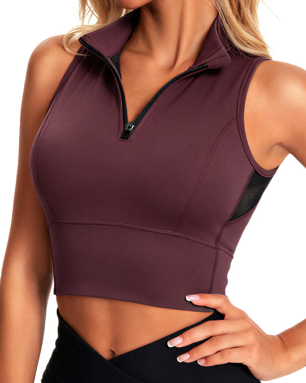 Half-Zip Stand-up Collar Crop Tank