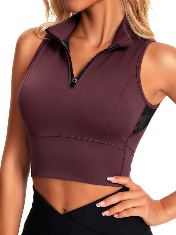 Half-Zip Stand-up Collar Crop Tank